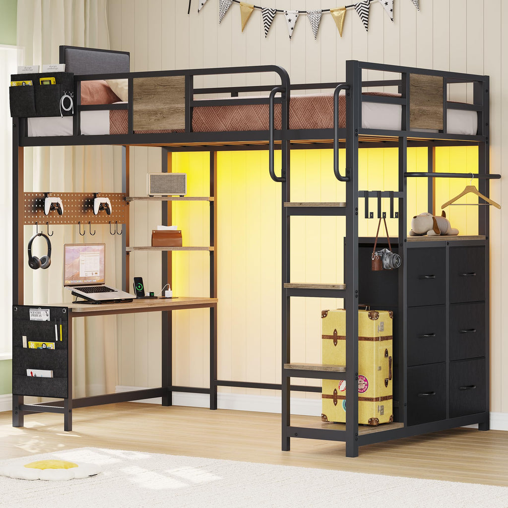 Twin Loft Bed with Desk and 6 Storage Drawers P948