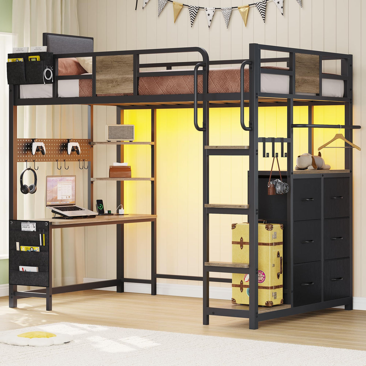 Twin Loft Bed with Desk and 6 Storage Drawers P948