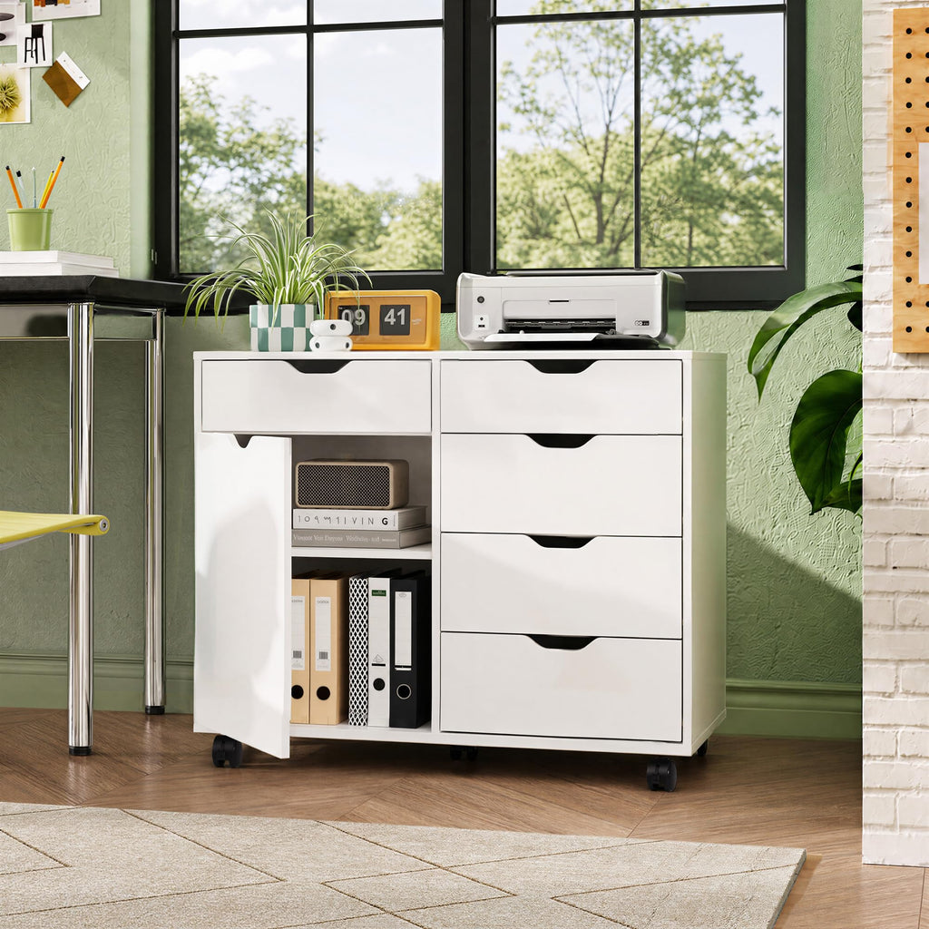 White 5 Drawer Wood Office Cabinet X5493