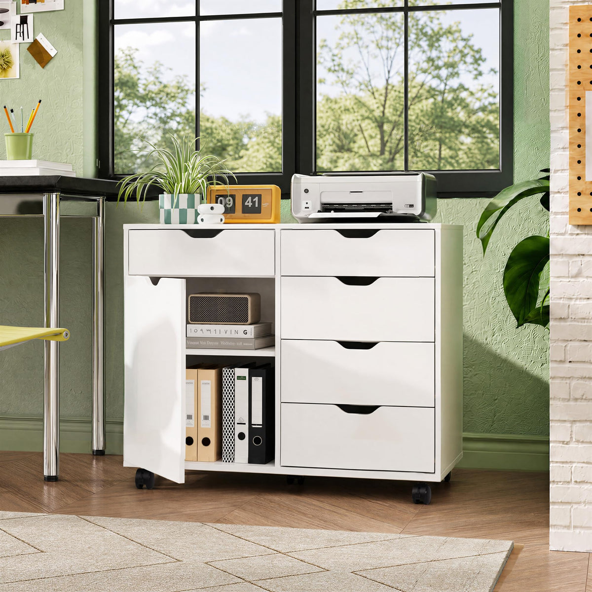 White 5 Drawer Wood Office Cabinet X5493
