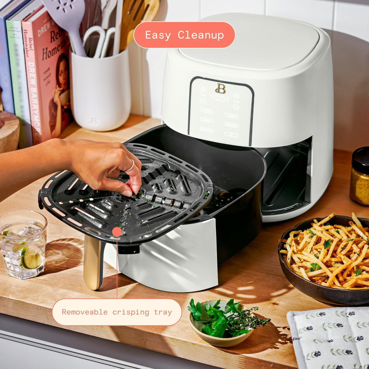 6 Quart Air Fryer with Touch-Activated Display, 4-in-1 Countertop Air Fryer 1750W, Nonstick Dishwasher Safe, White Icing J745