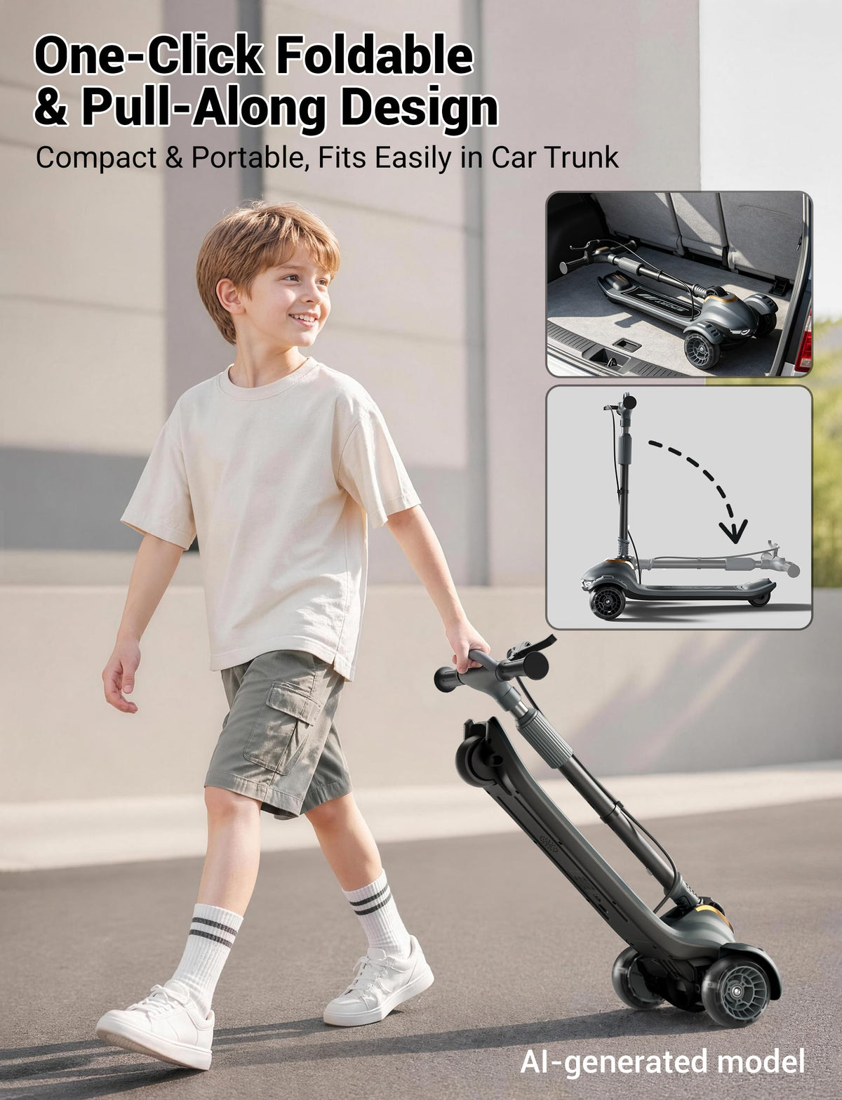 Kids Scooter with Dual Brakes, Music, Lights, Adjustable and Folding Y28447