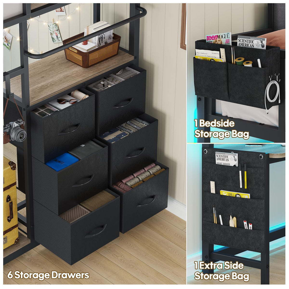 Twin Loft Bed with Desk and 6 Storage Drawers P948