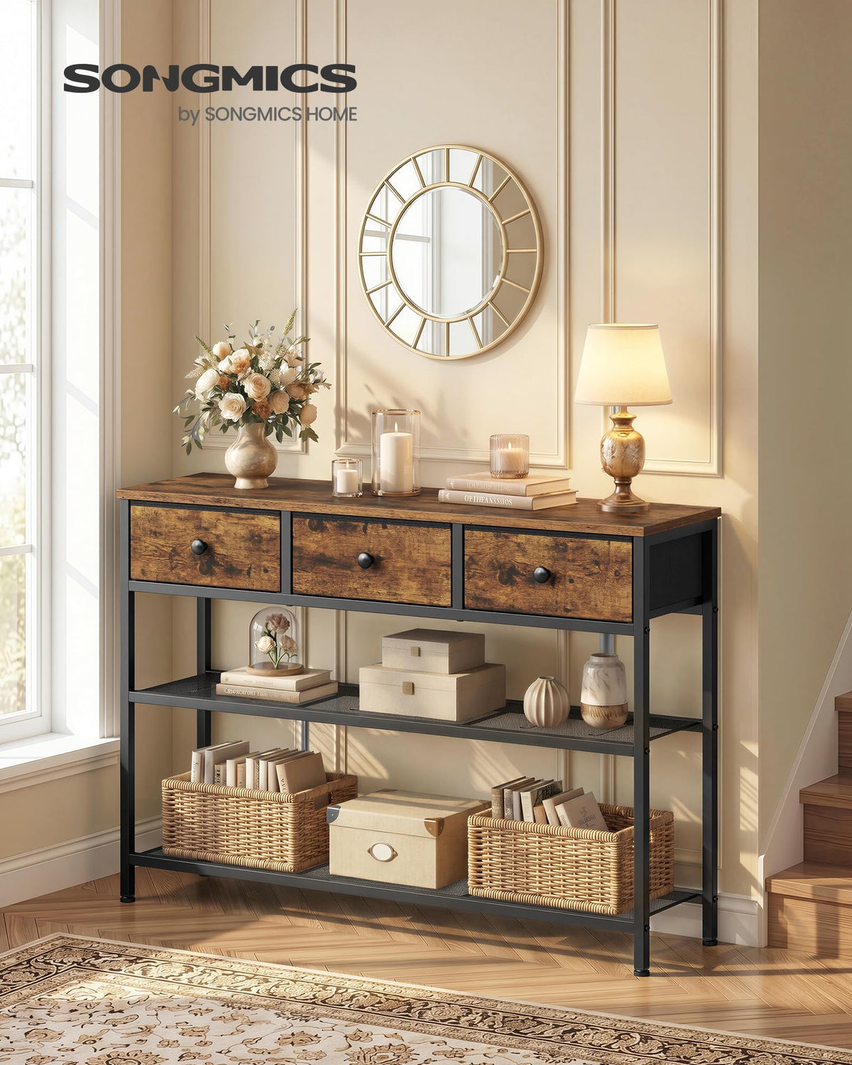 Console Table with 3 Fabric Drawers C621977