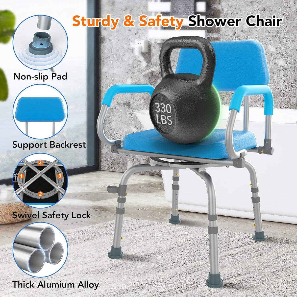 Swivel Shower Chair with Arms and Back U555764