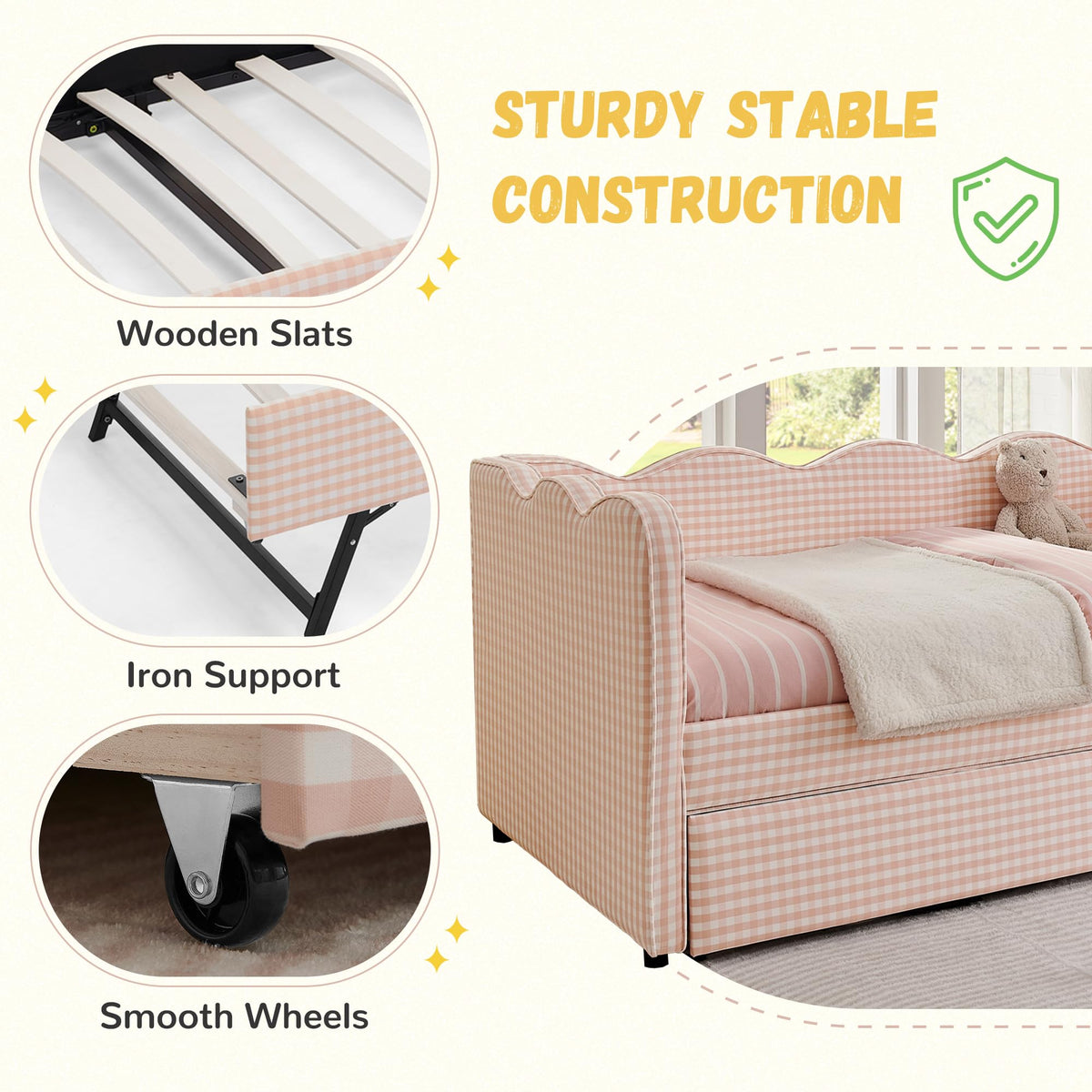 Pink Linen Upholstered Daybed Y2544
