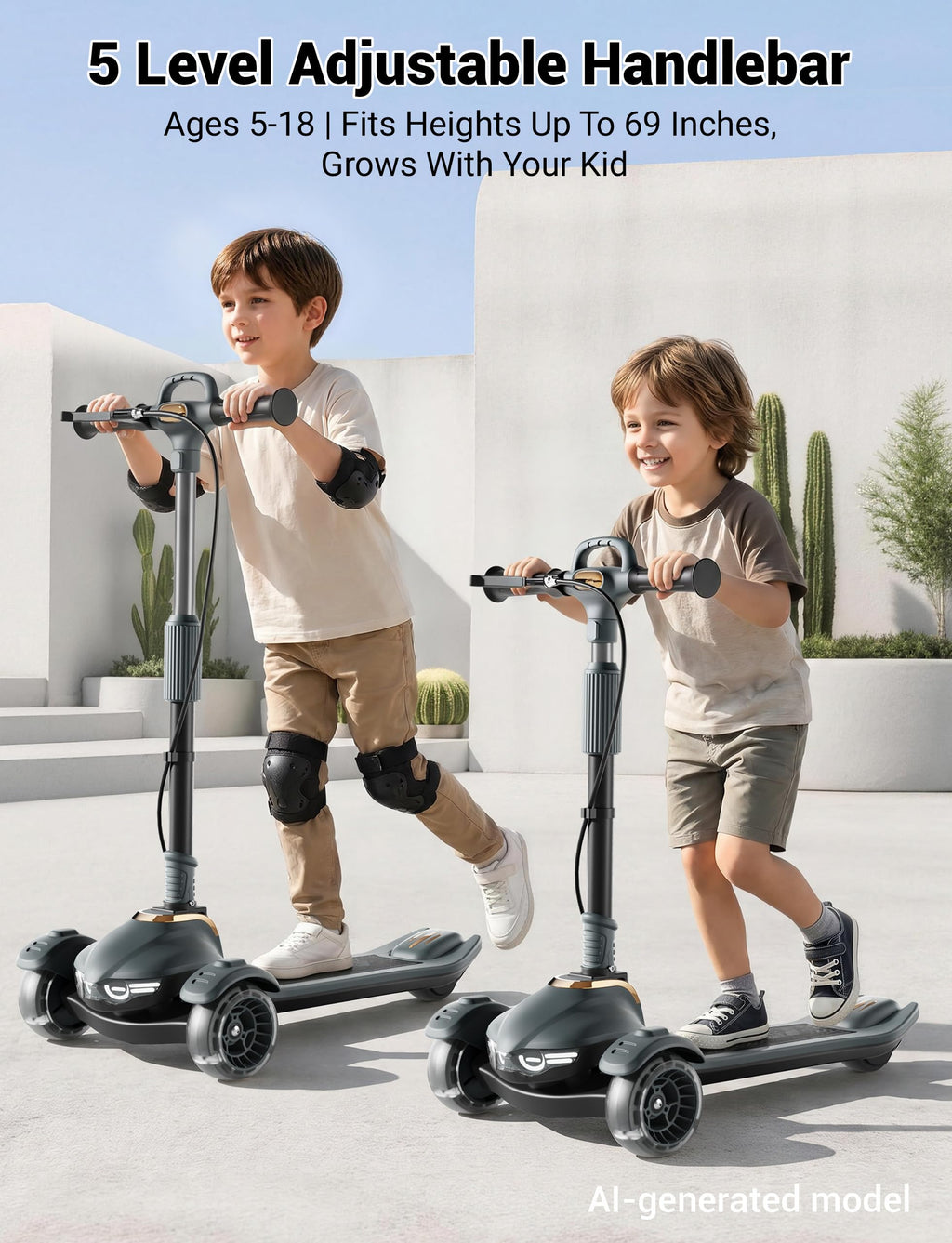 Kids Scooter with Dual Brakes, Music, Lights, Adjustable and Folding Y28447