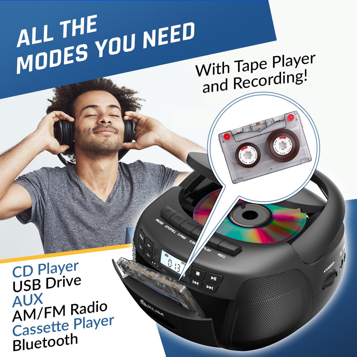 CD Cassette Player with Bluetooth Boombox P751