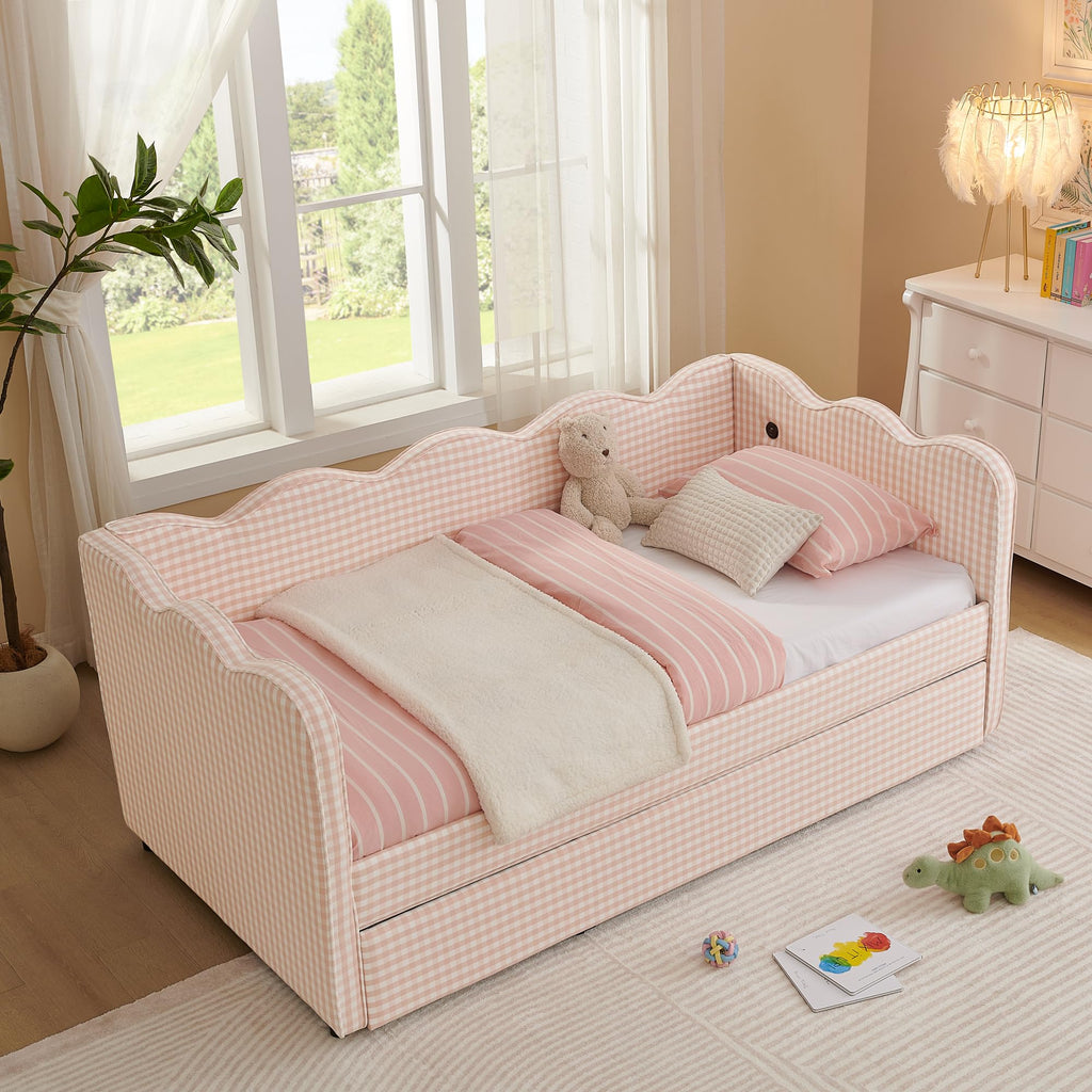 Pink Linen Upholstered Daybed Y2544