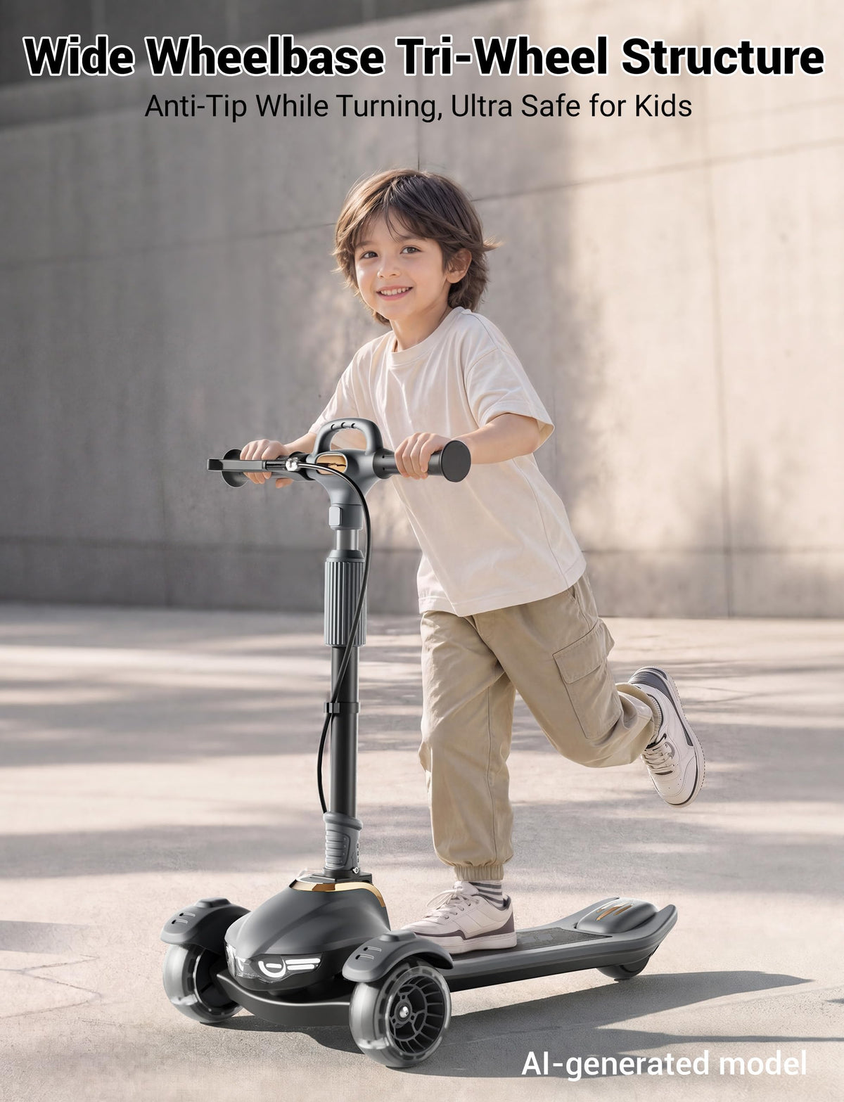 Kids Scooter with Dual Brakes, Music, Lights, Adjustable and Folding Y28447