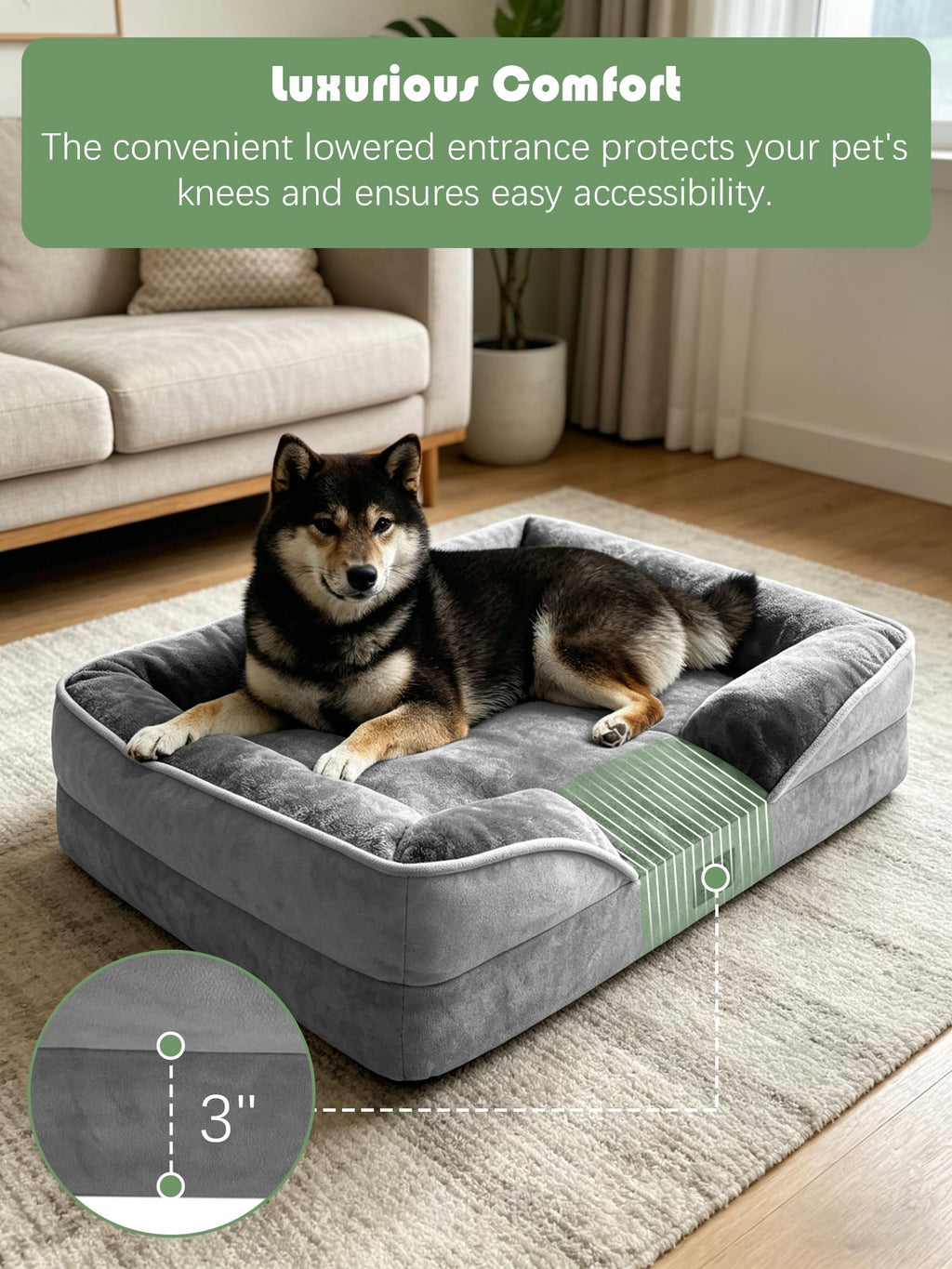 Orthopedic Dog Bed with Sides Grey Q5877