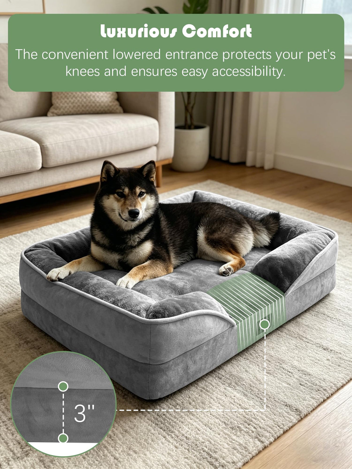 Orthopedic Dog Bed with Sides Grey Q5877