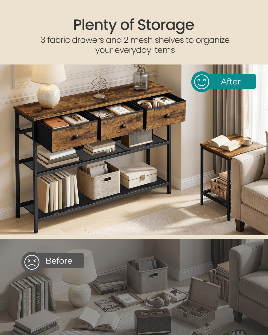 Console Table with 3 Fabric Drawers C621977