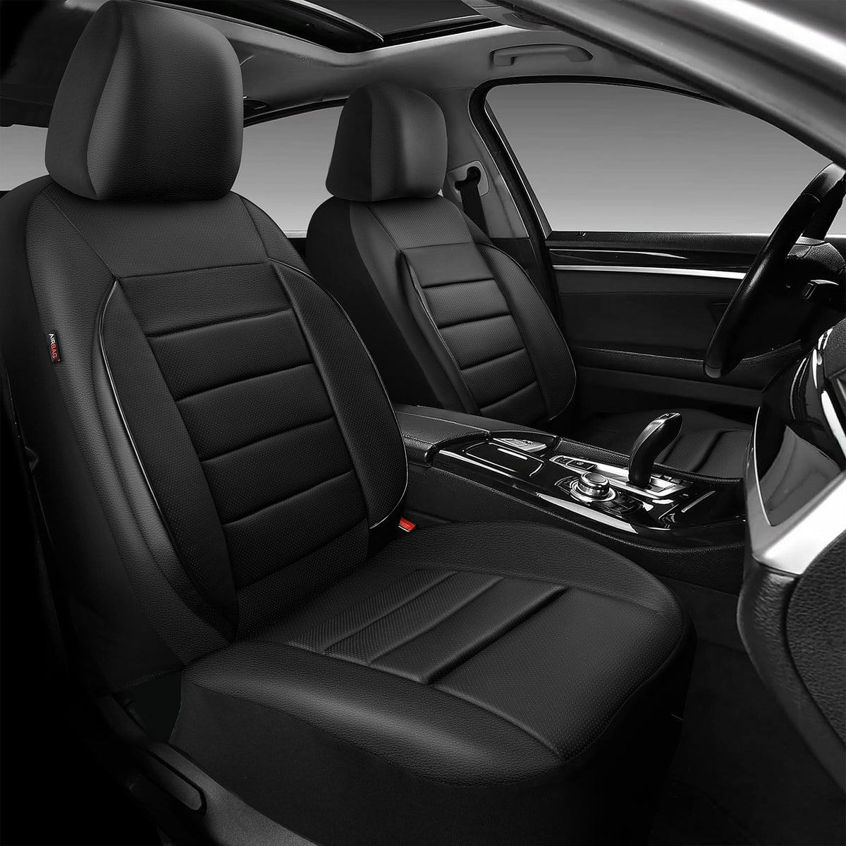 Leather Seat Covers Full Set Water Resistant 3D Foam Back Support 5 Seat Covers E2395