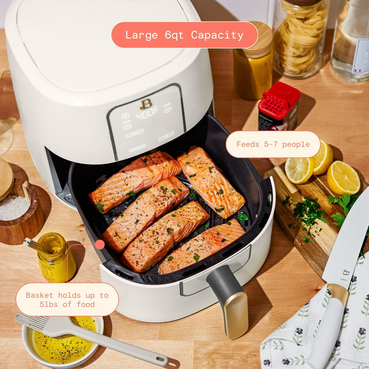 6 Quart Air Fryer with Touch-Activated Display, 4-in-1 Countertop Air Fryer 1750W, Nonstick Dishwasher Safe, White Icing J745