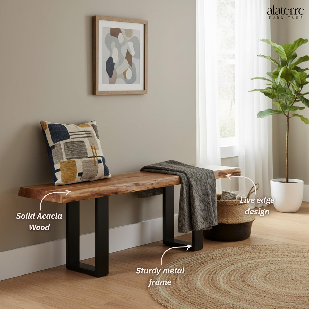 Solid Wood Entryway Bench H60007