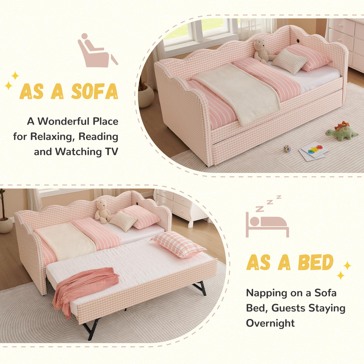 Pink Linen Upholstered Daybed Y2544