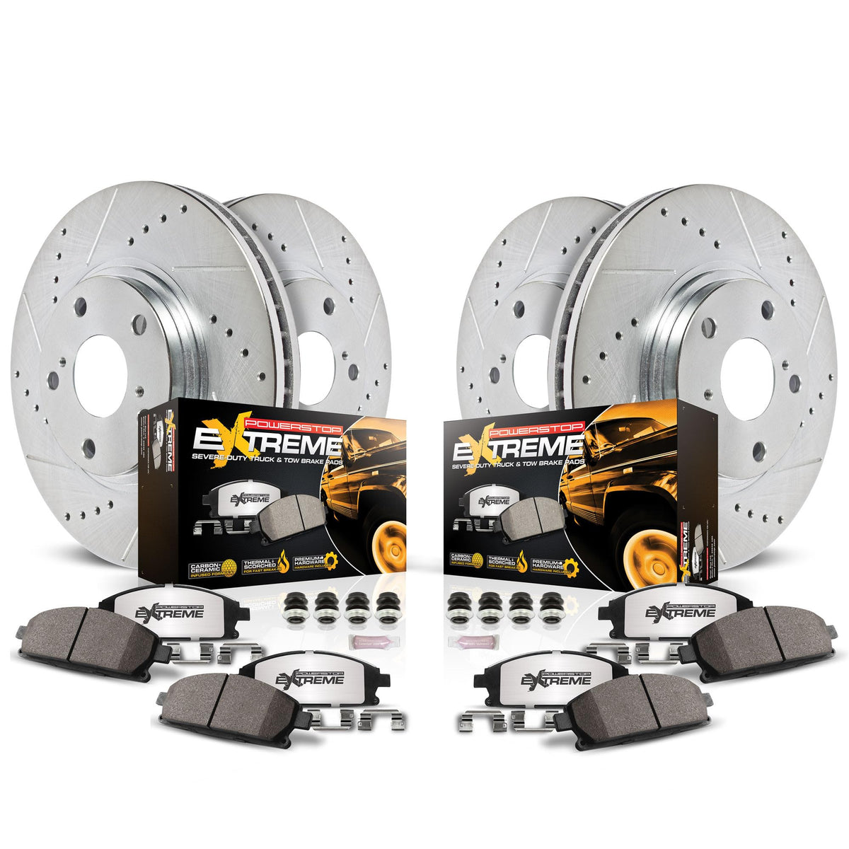 Front and Rear Drilled Slotted Brake Rotors and Carbon Fiber Ceramic Pads R133029