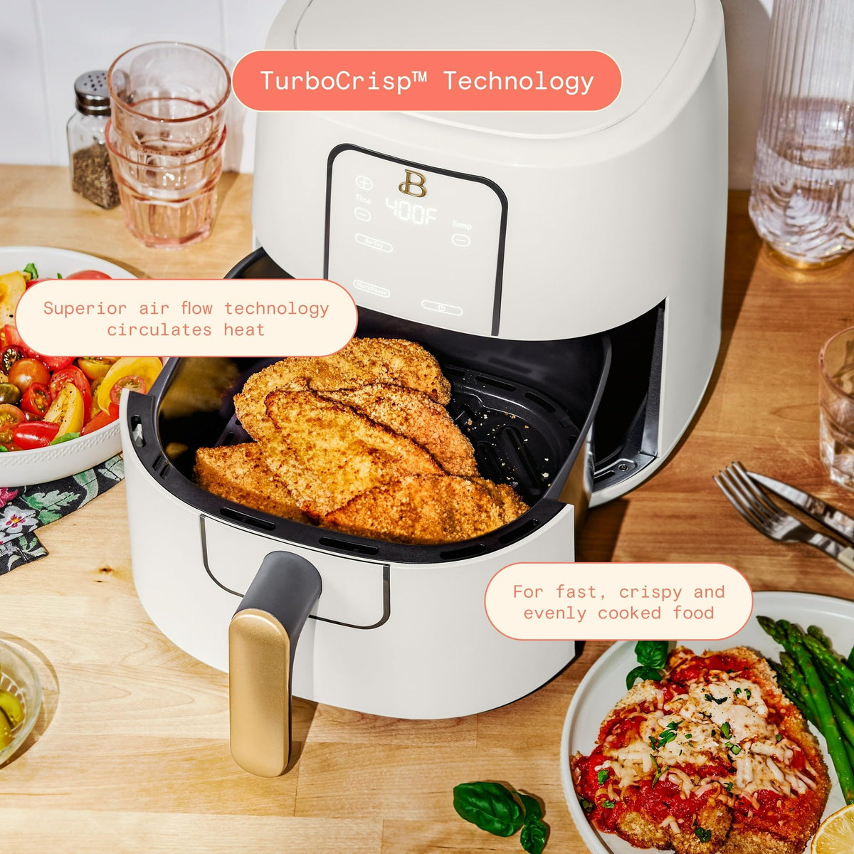 6 Quart Air Fryer with Touch-Activated Display, 4-in-1 Countertop Air Fryer 1750W, Nonstick Dishwasher Safe, White Icing J745