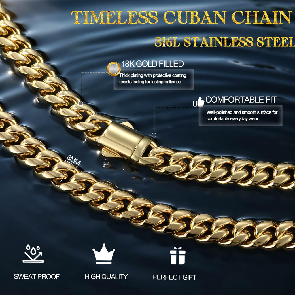 Gold Cuban Link Chain 5-14mm Stainless Steel C83953