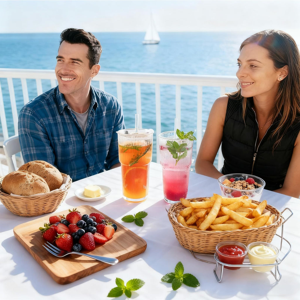 20oz Ribbed Glass Tumbler Set with Lids and Straws, 2 Pack R391