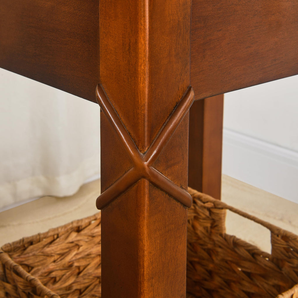 Small Solid Wood Side End Table with Drawer and Storage Shelf B350