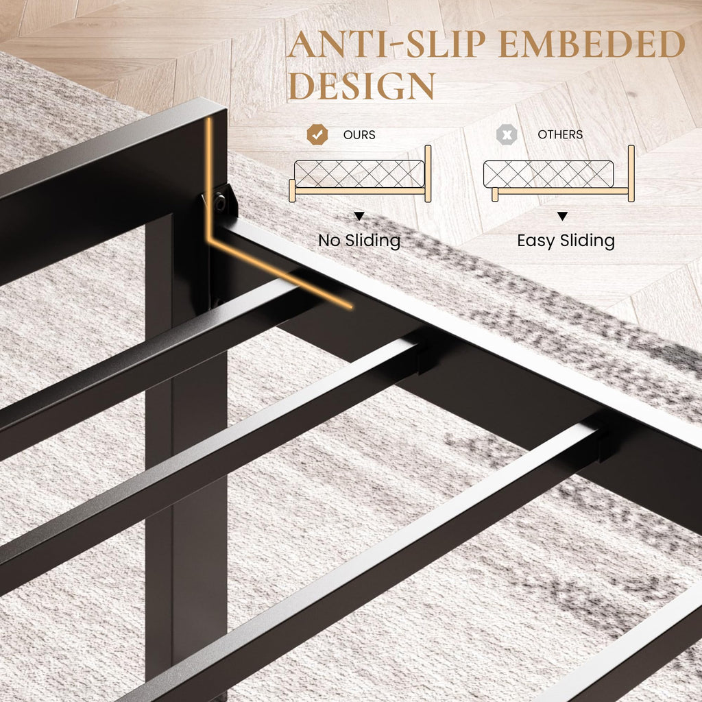 Twin Size Metal Bed Frame with Linen Tufted Headboard O5318