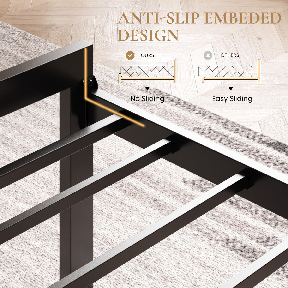 Twin Size Metal Bed Frame with Linen Tufted Headboard O5318