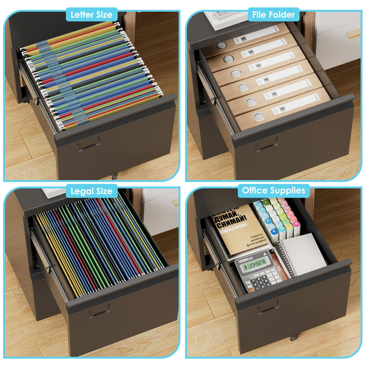 2 Drawer Black Metal File Cabinet with Lock X742878