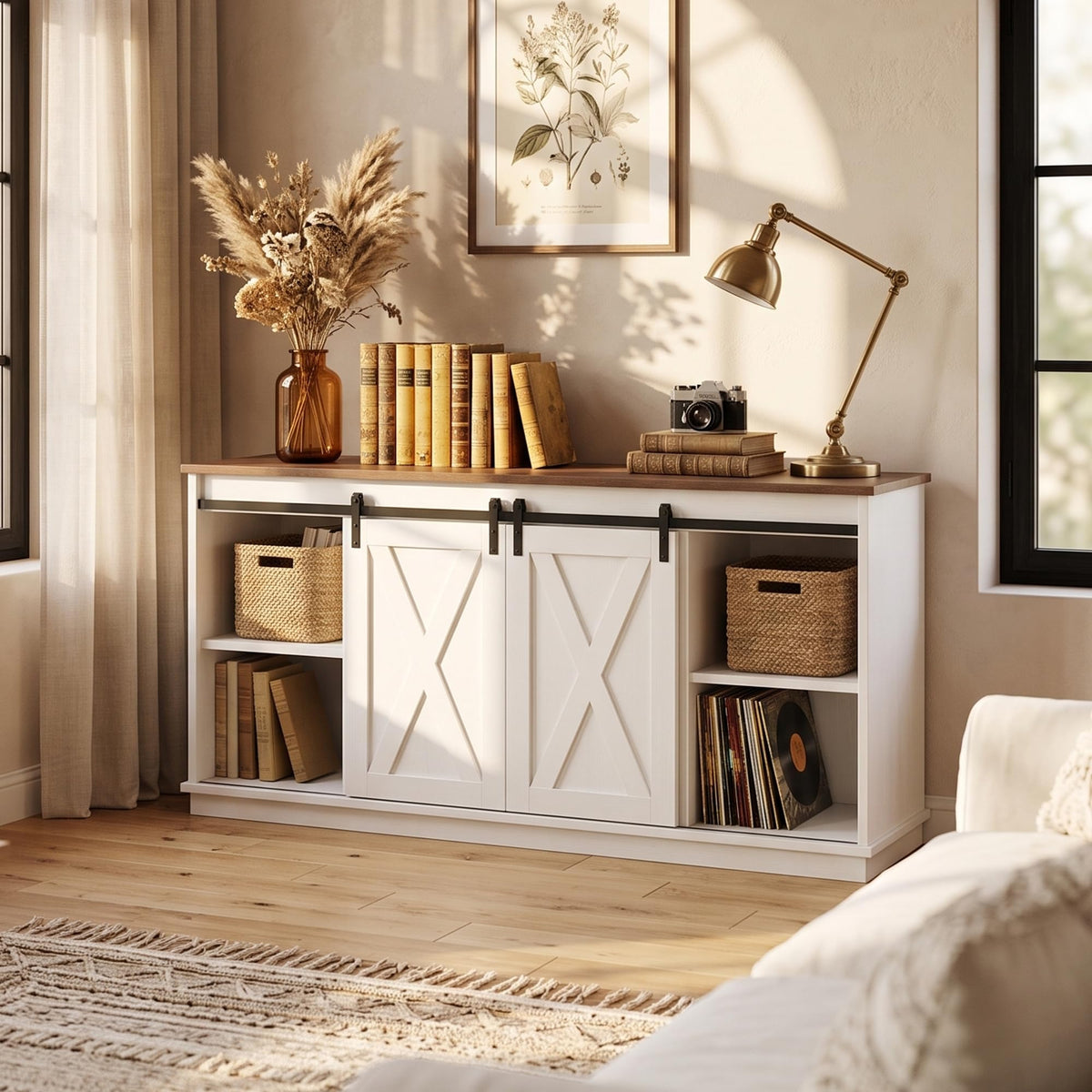White TV Stand with Storage Y7300