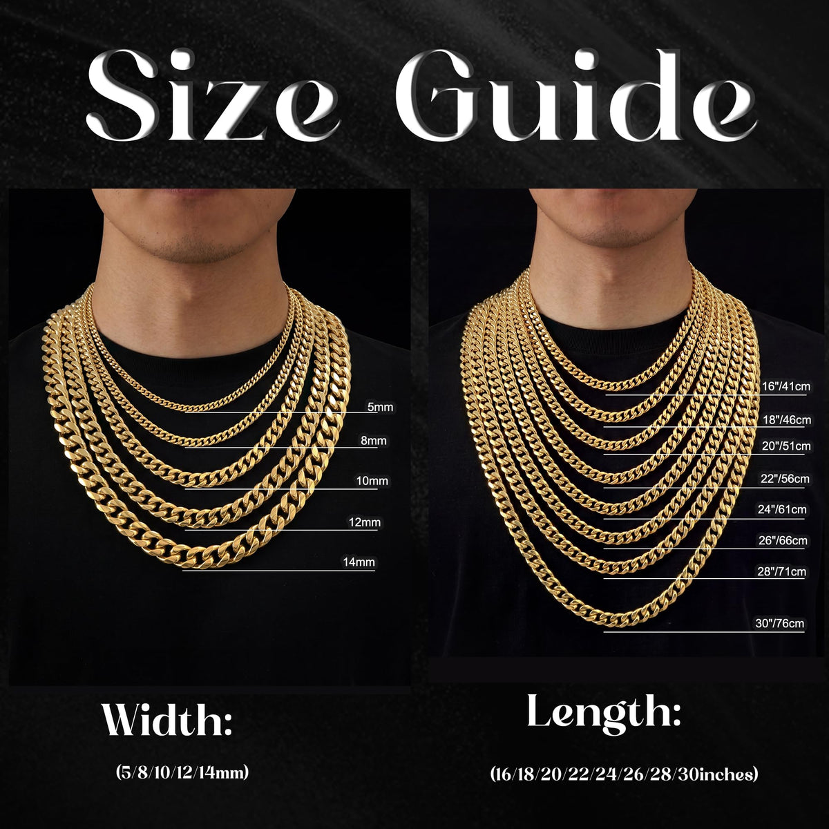 Gold Cuban Link Chain 5-14mm Stainless Steel C83953