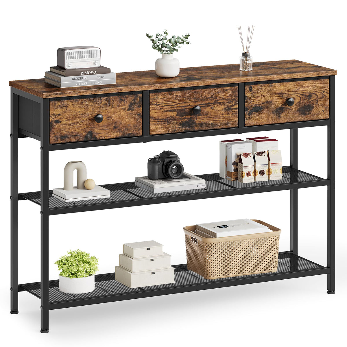 Console Table with 3 Fabric Drawers C621977