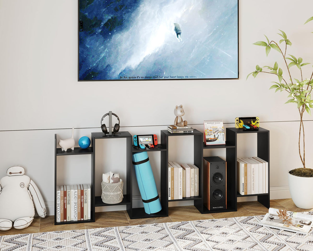 6-Tier Geometric S Shaped Wood Bookshelf I922468