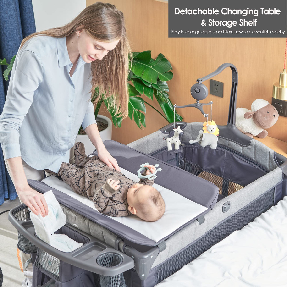 5-in-1 Pack and Play with Bassinet and Changing Table Y366