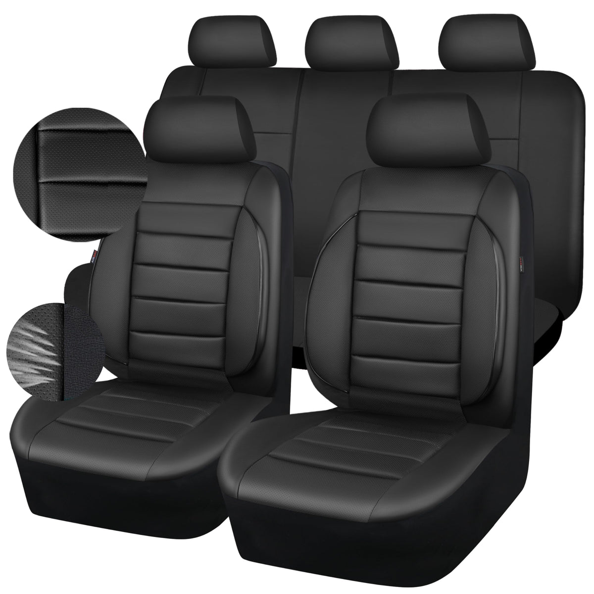 Leather Seat Covers Full Set Water Resistant 3D Foam Back Support 5 Seat Covers E2395