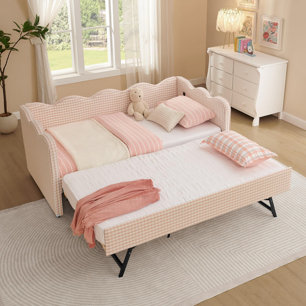 Pink Linen Upholstered Daybed Y2544