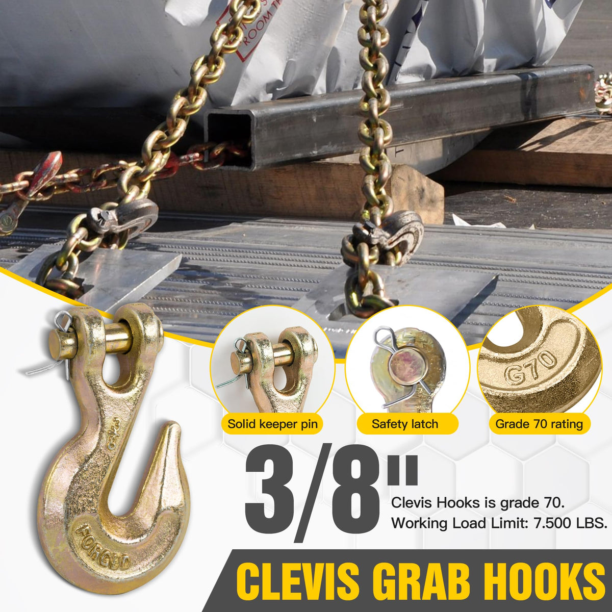 3/8" Clevis Grab Hooks 4 Pack Heavy Duty Chain Hook H50247