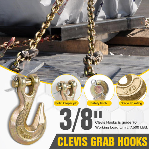 3/8" Clevis Grab Hooks 4 Pack Heavy Duty Chain Hook H50247