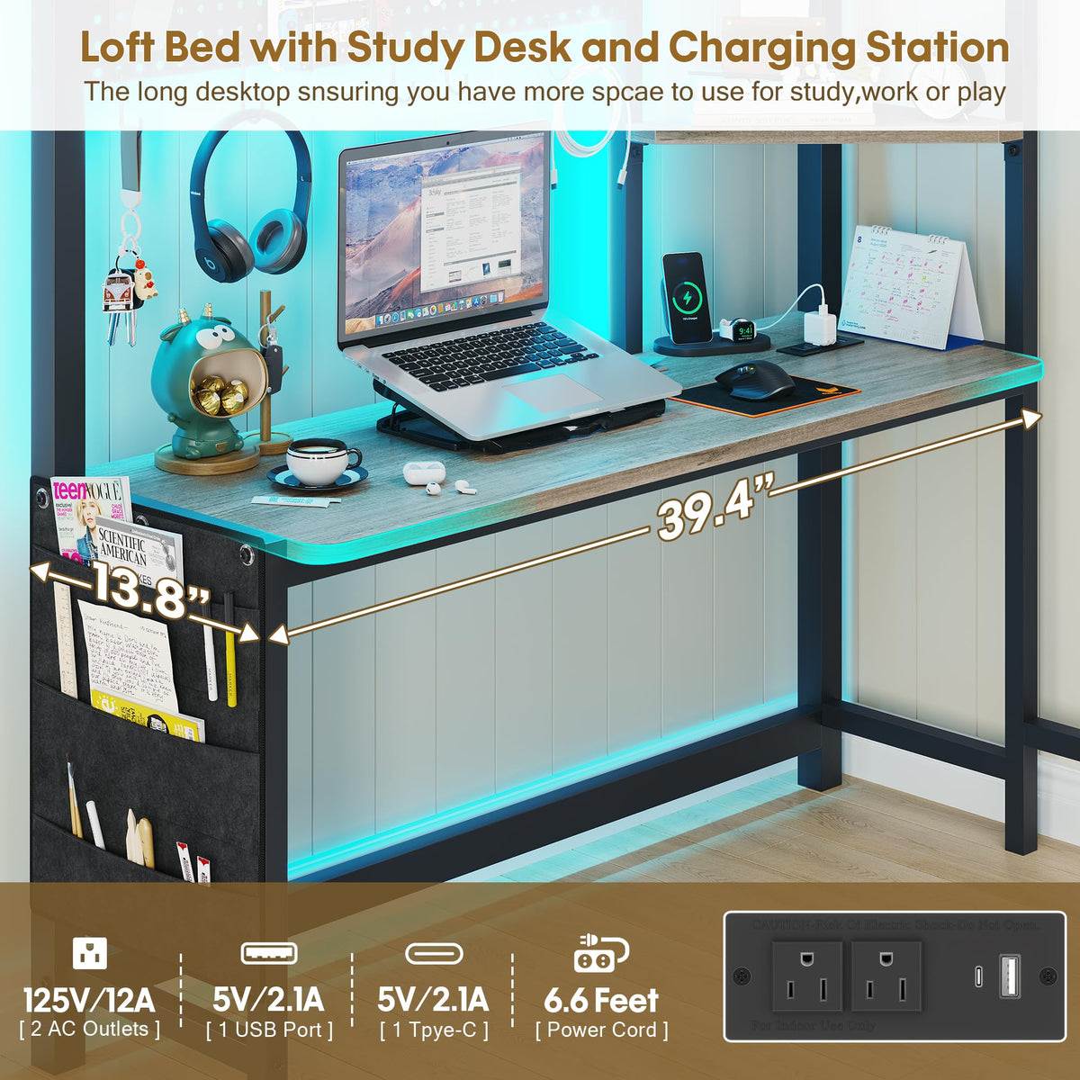 Twin Loft Bed with Desk and 6 Storage Drawers P948