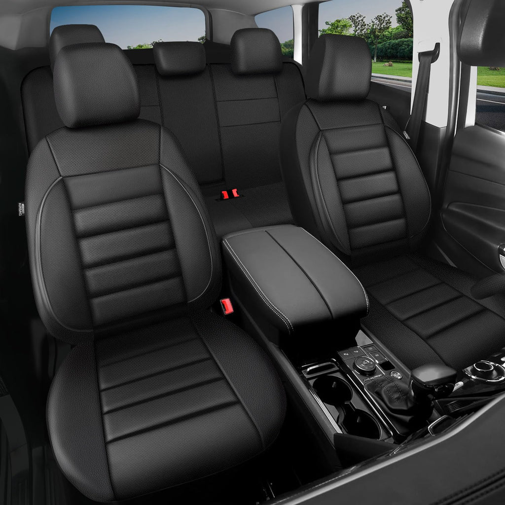 Leather Seat Covers Full Set Water Resistant 3D Foam Back Support 5 Seat Covers E2395
