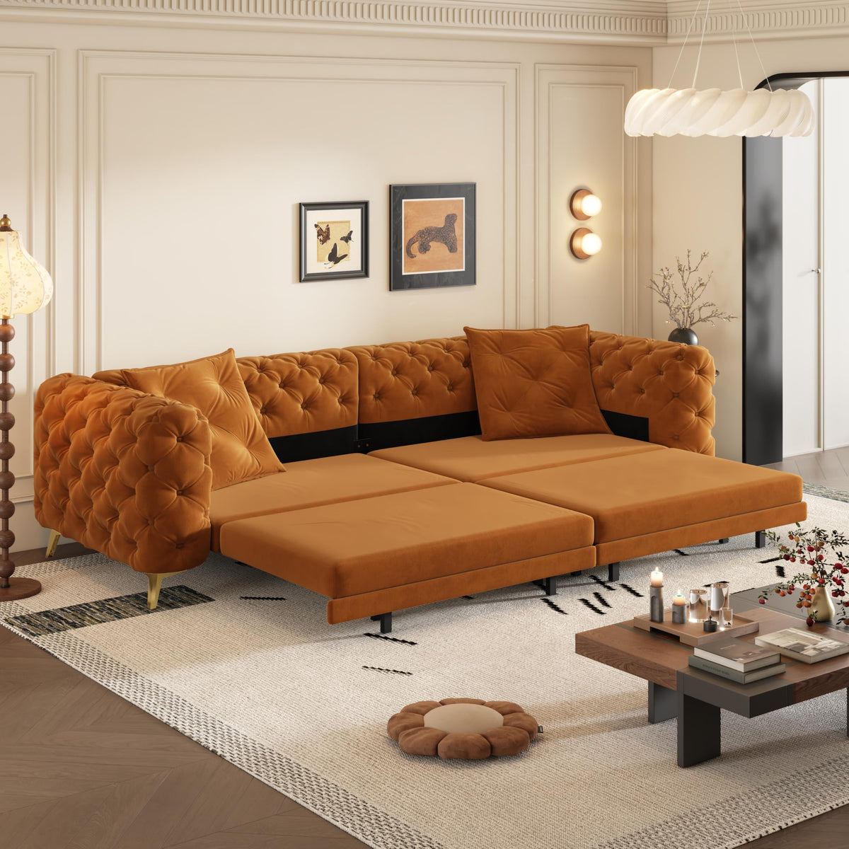 Orange Velvet Sofa Bed E995