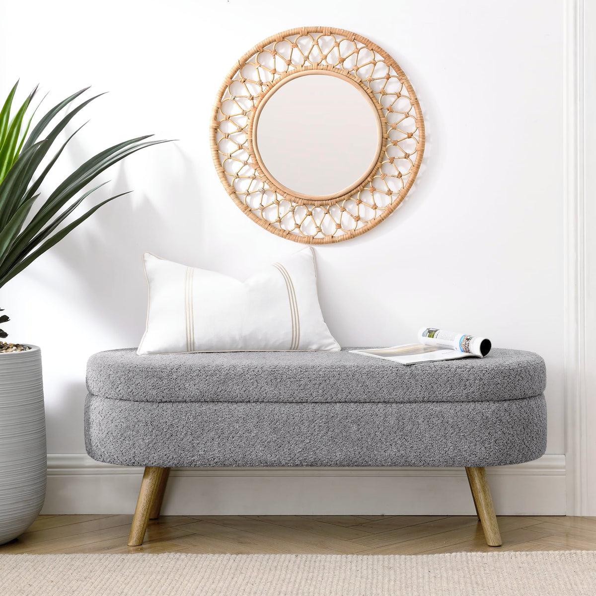 Oval Storage Bench with Rubber Wood Legs P3555