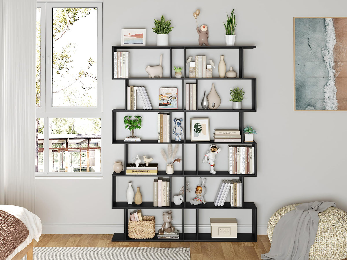 6-Tier Geometric S Shaped Wood Bookshelf I922468