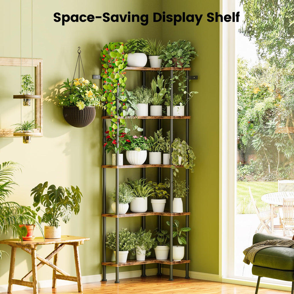 L-Shaped 5-Tier Rustic Brown Bookshelf A872