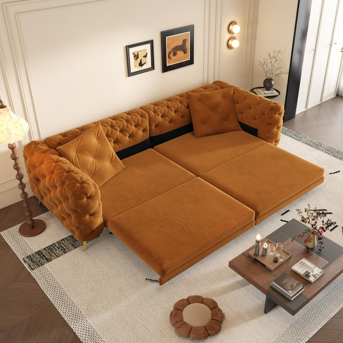Orange Velvet Sofa Bed E995