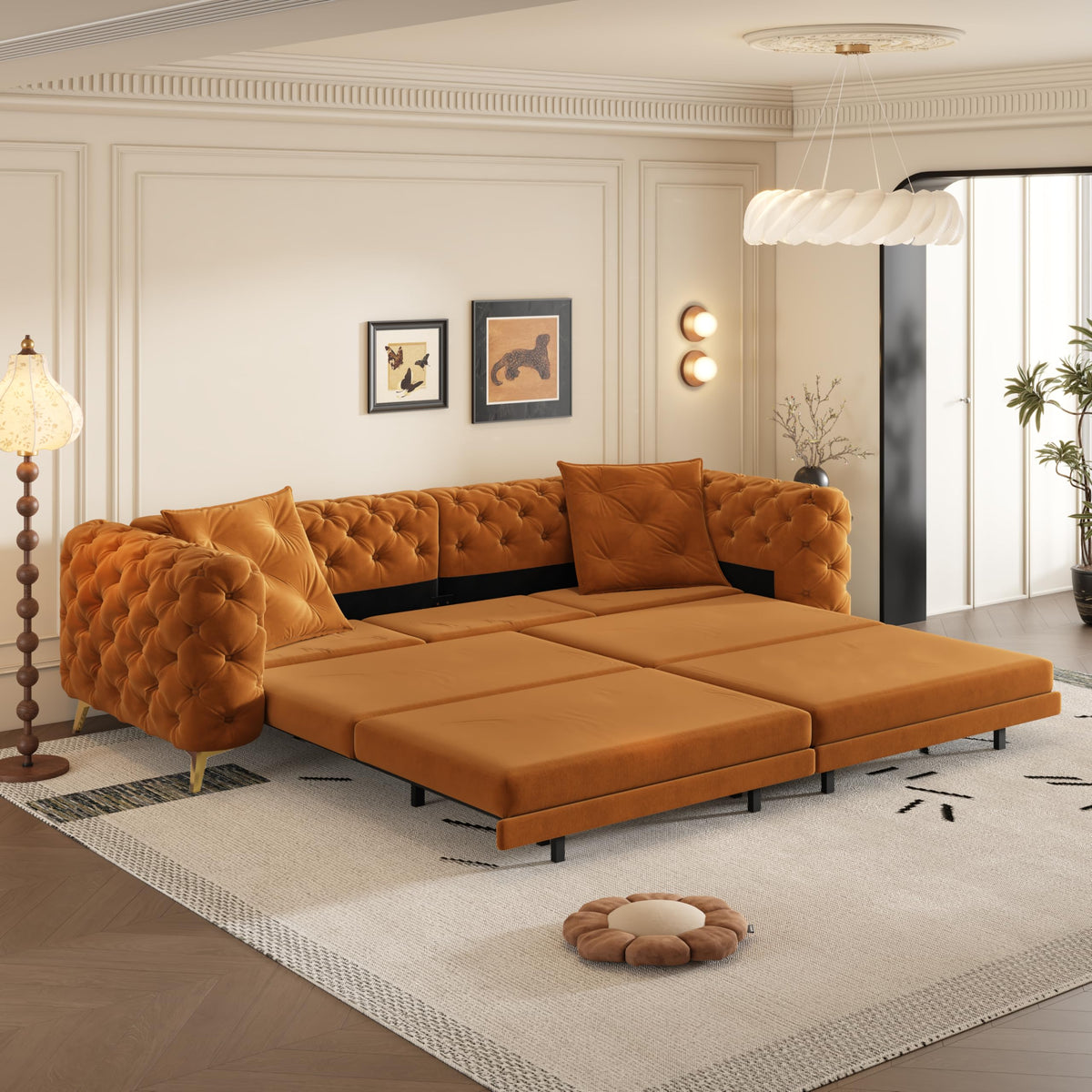 Orange Velvet Sofa Bed E995