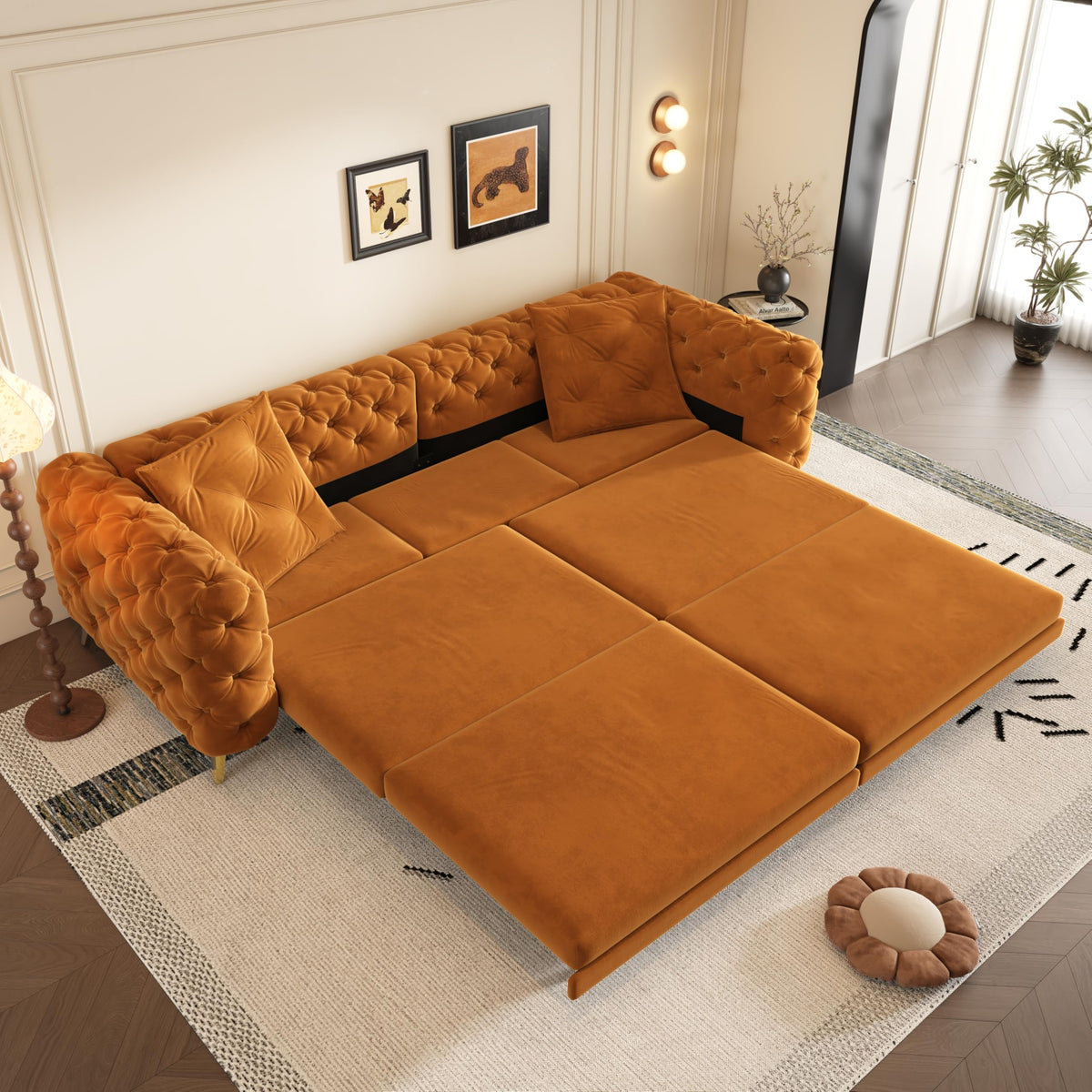 Orange Velvet Sofa Bed E995