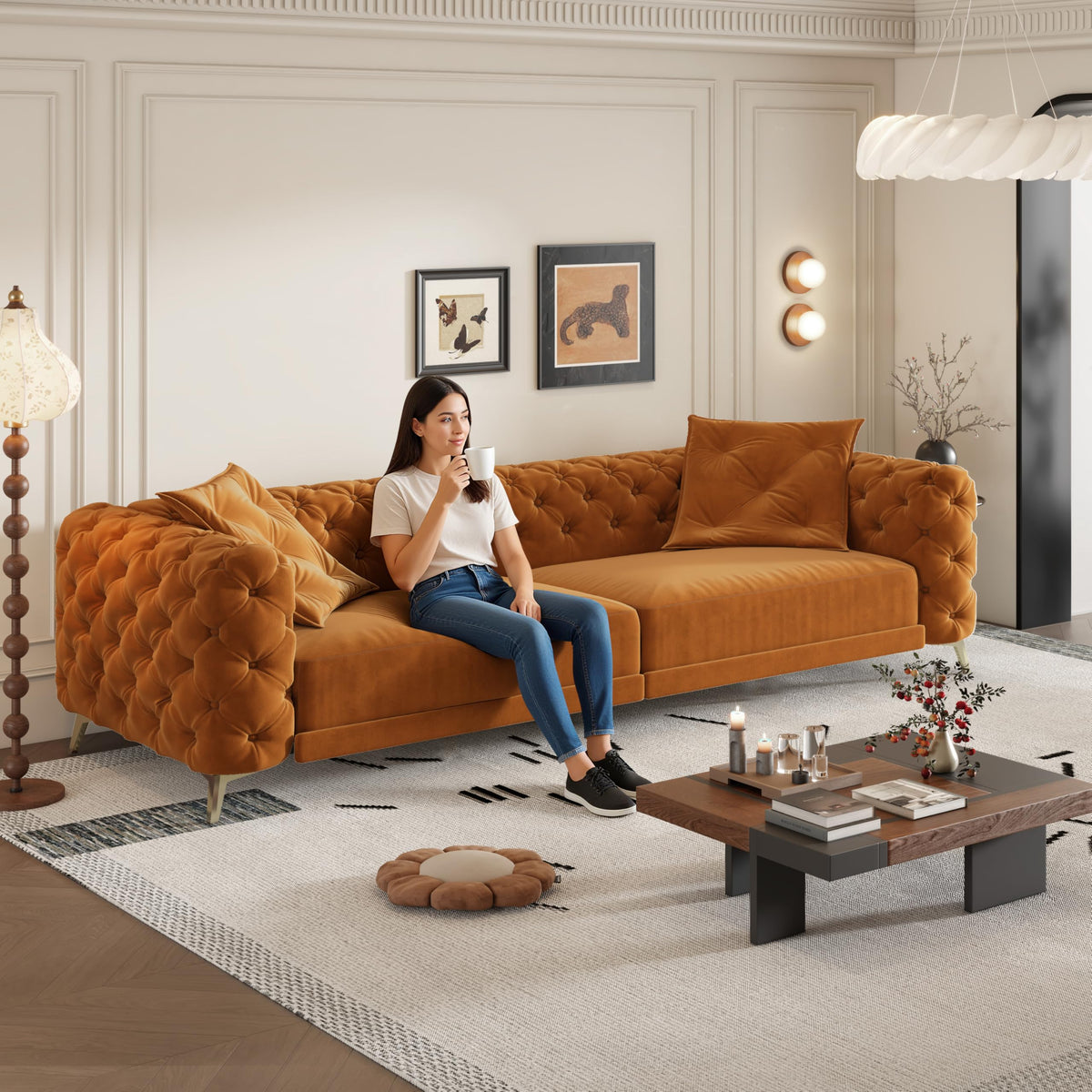 Orange Velvet Sofa Bed E995